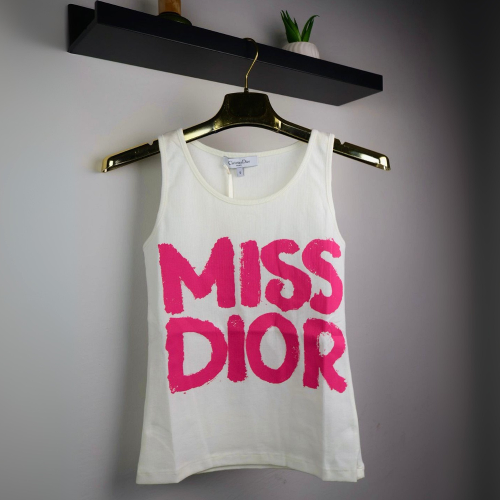 Dior majica bez rukava / White / Pink "Miss Dior" Logo