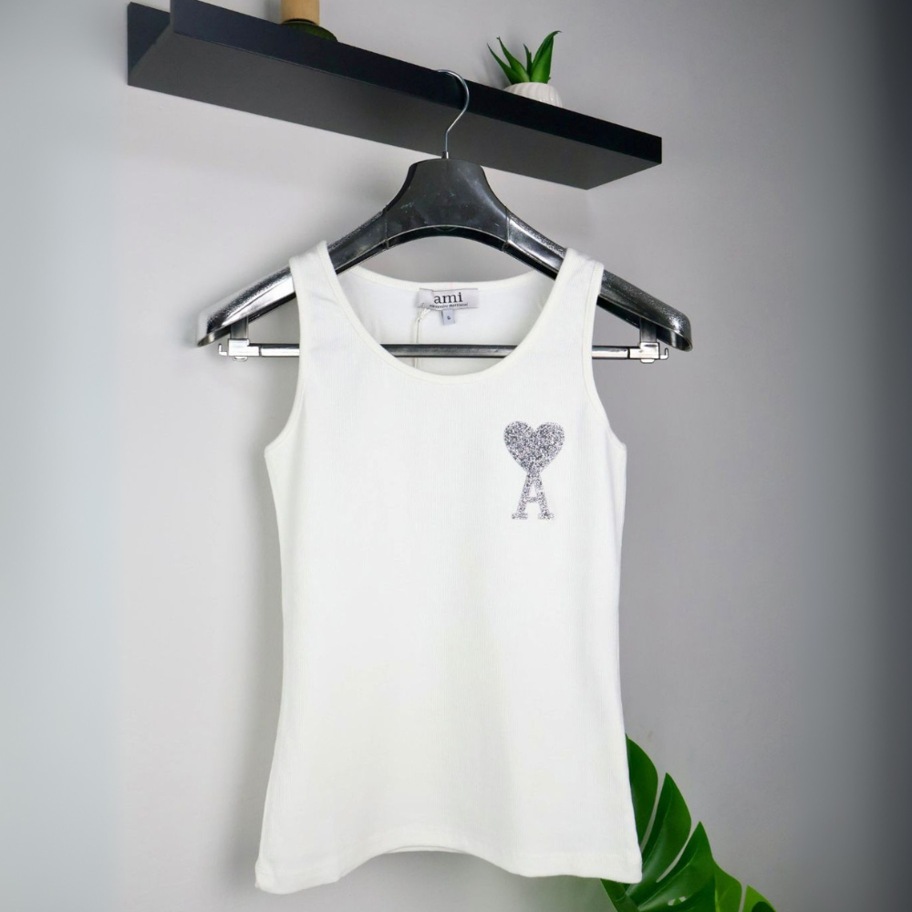 Ami majica bez rukava / White / Silver Glittery Logo
