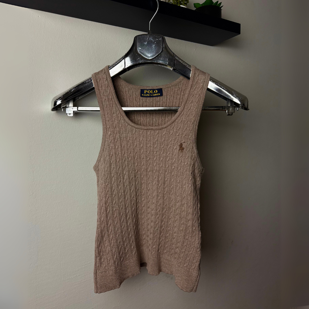 Majica Polo Ralph Lauren bez rukava, pletena, svijetlo smeđa