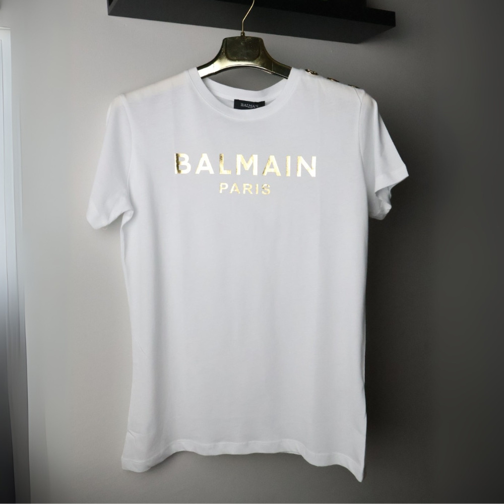 Balmain majica / White / Gold logo