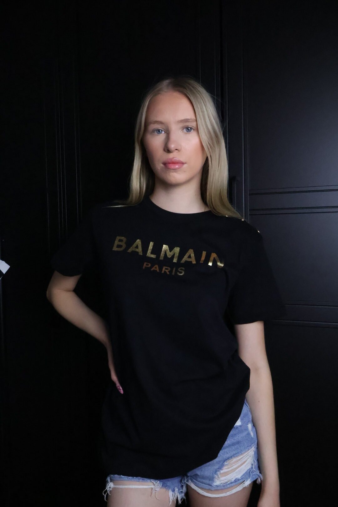Balmain majica / Black / Gold logo