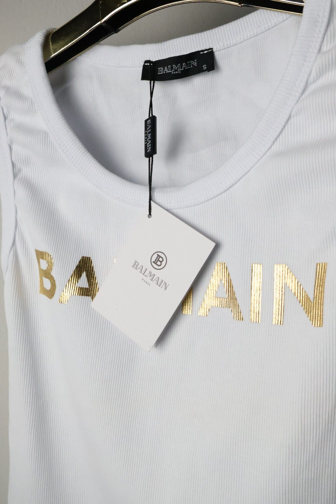 Balmain majica bez rukava / White / Gold Logo