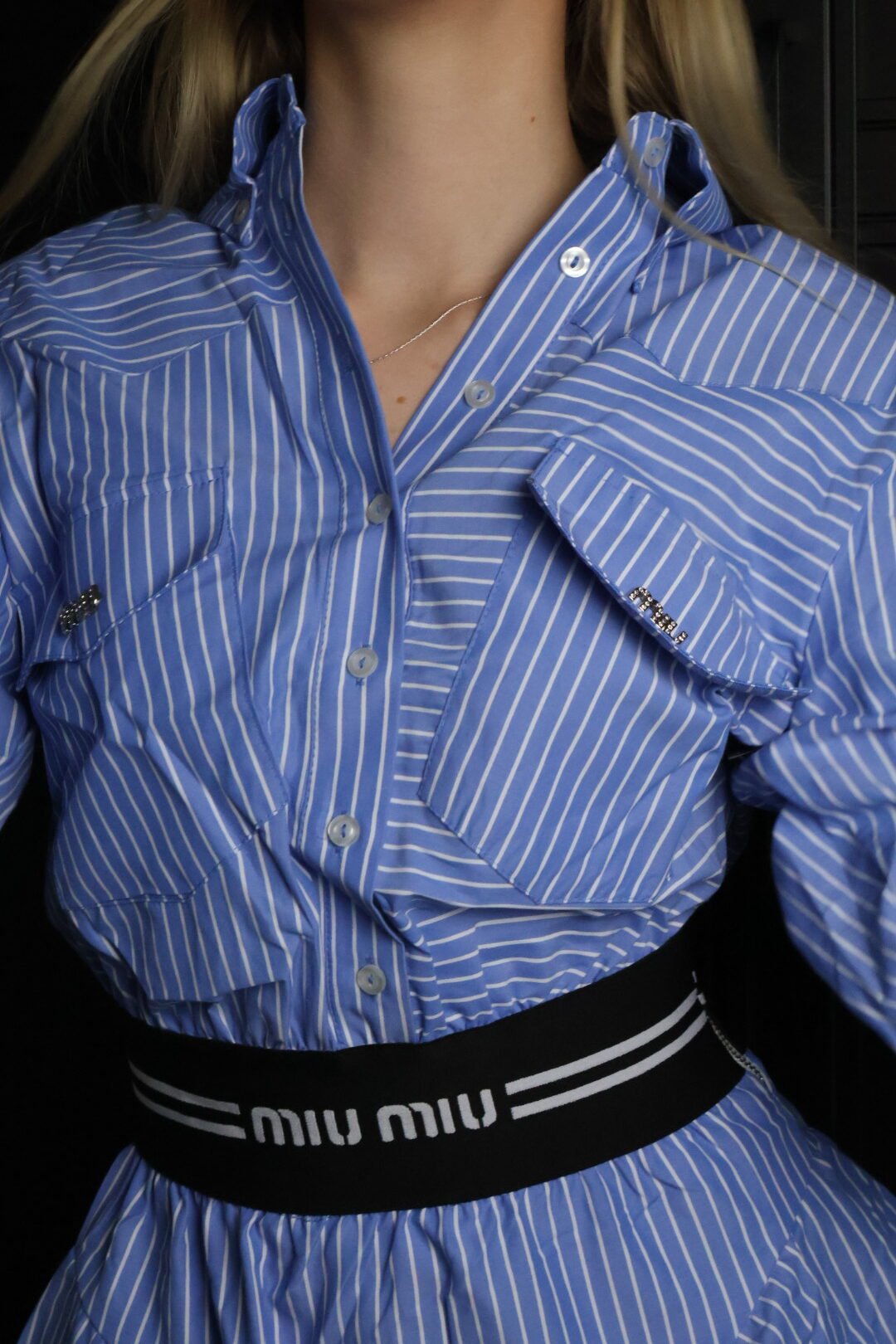 Miu Miu haljina / Blue / Black and white belt