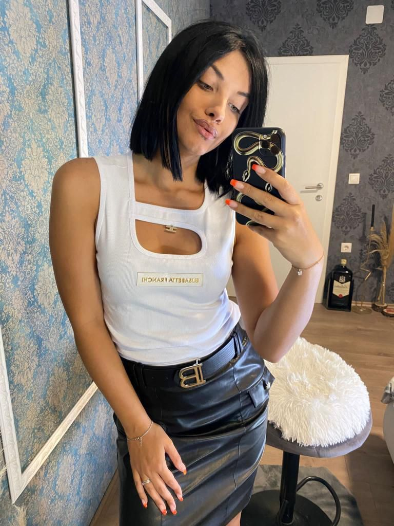 Majica bez rukava Elisabetta Franchi "White - Golden text"