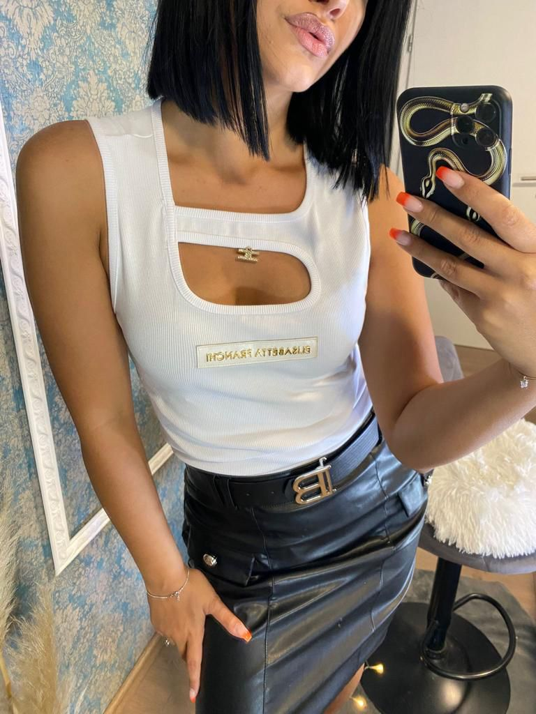 Majica bez rukava Elisabetta Franchi "White - Golden text"